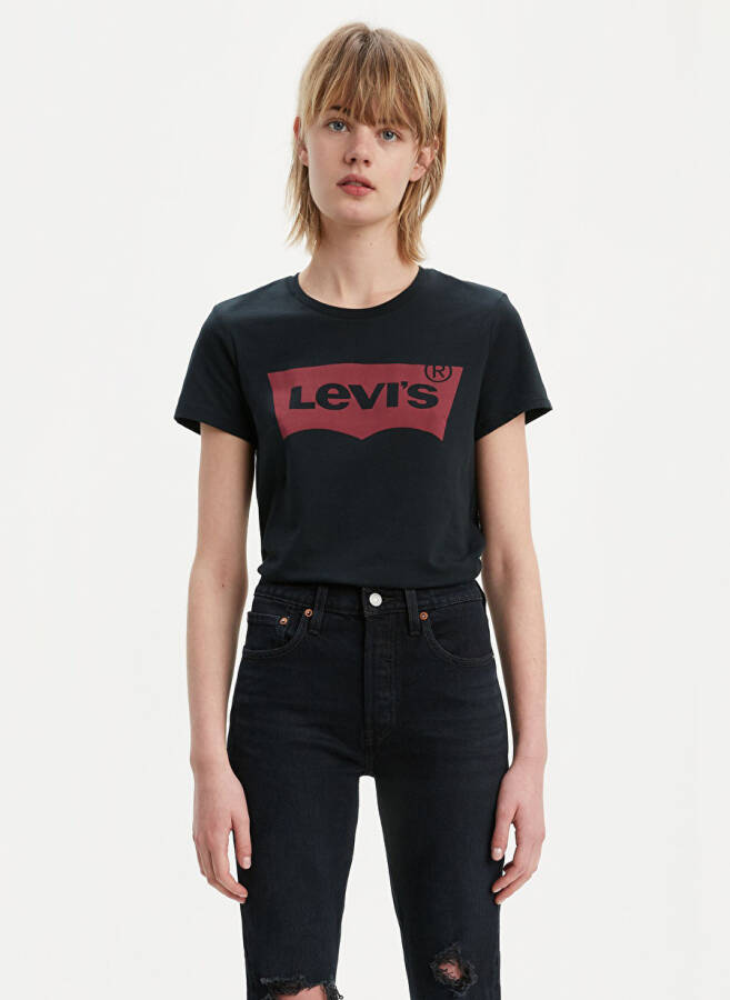 Женская футболка Levi's с круглой горловиной и принтом черного цвета - 1