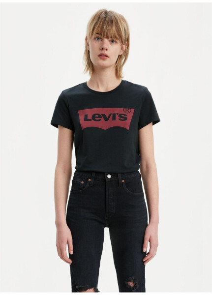 Женская футболка Levi's с круглой горловиной и принтом черного цвета - 5