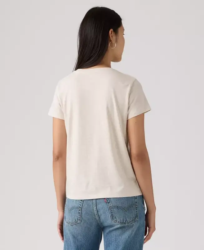 Женская идеальная футболка с графическим логотипом из хлопка - Floral Emb Bw Oatmeal Heather Gray - 3