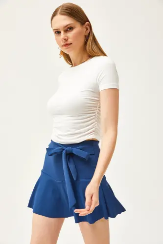 Женская Индиго Шорты Кушак Мини Вязаная Юбка ETK-190 - 4