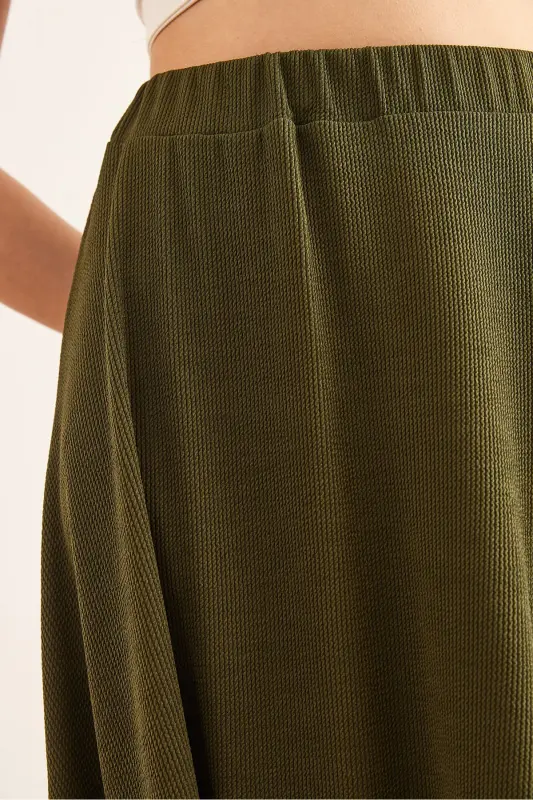 Женская юбка цвета хаки с эластичной талией и драпировкой ETK-19000258-Khaki - 6