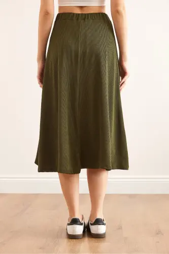 Женская юбка цвета хаки с эластичной талией и драпировкой ETK-19000258-Khaki - 7