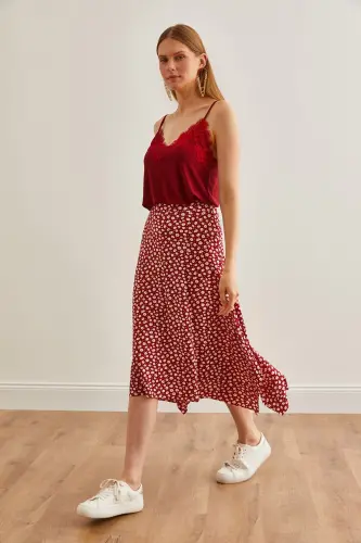 Женская Юбка с ромашками, красным асимметричным узором ETK-1 - 3
