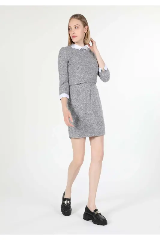 Женская юбка серого цвета, классического кроя (Cl1060276) - 3