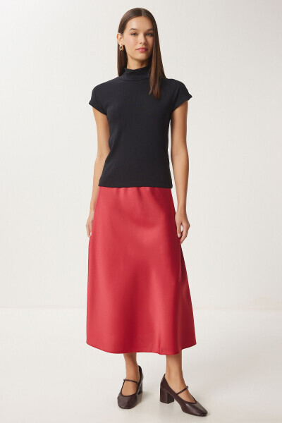 Женская Юбка Тканая с Красной Атласной Поверхностью DP00224 - HAPPINESS İSTANBUL (1)