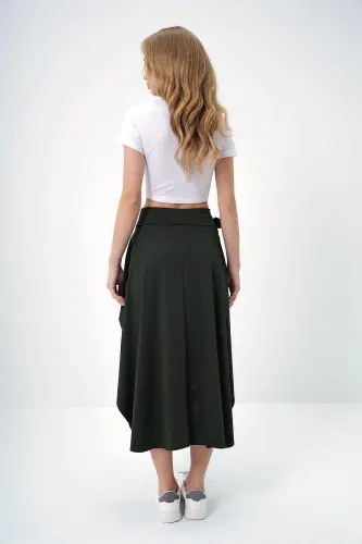 Женская юбка хаки асимметричного кроя с поясом - 6