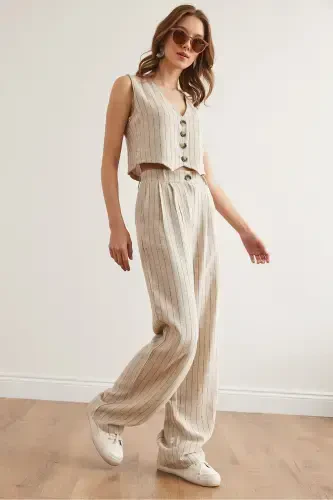 Женская Камень Черный Верх Жилет Низ Карманные Брюки Линия - 4