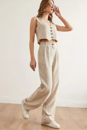 Женская Камень Черный Верх Жилет Низ Карманные Брюки Линия - 5