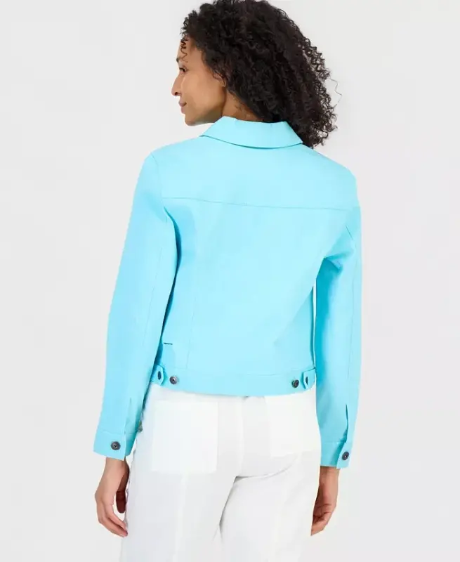 Женская классическая джинсовая куртка, созданная для Modazone — Мягкий сине-бирюзовый - 2