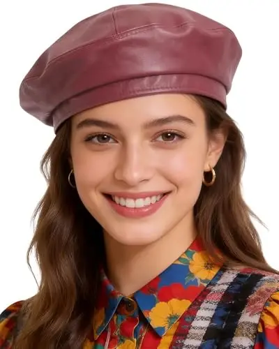 Women's Classic PU Leather French Beret Hat Retro Beanie Hat Artist Beret Cap Adjustable Painter Pumpkin Cap 