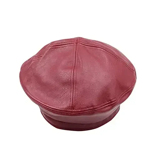 Women's Classic PU Leather French Beret Hat Retro Beanie Hat Artist Beret Cap Adjustable Painter Pumpkin Cap - 3