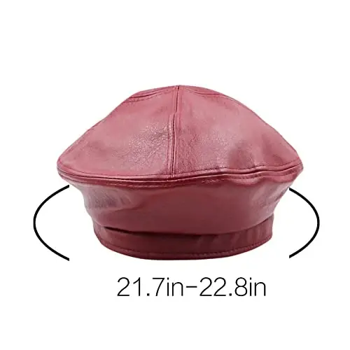 Women's Classic PU Leather French Beret Hat Retro Beanie Hat Artist Beret Cap Adjustable Painter Pumpkin Cap - 6