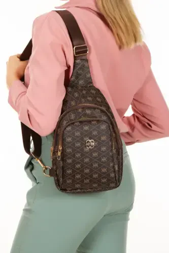 Женская коричневая ткань с узором, поясная и через плечо сумка, нагрудная, дорожная, повседневная, бодибэг-коричневый - 3