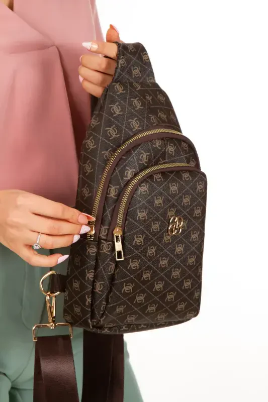 Женская коричневая ткань с узором, поясная и через плечо сумка, нагрудная, дорожная, повседневная, бодибэг-коричневый - 4