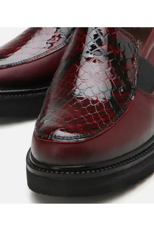 Женская Кожаная Бордовая Лофер - 3