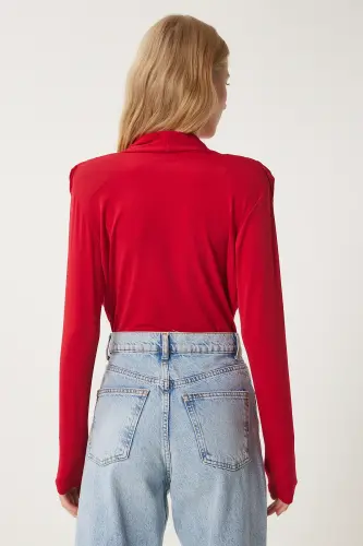 Женская Красная Блузка с запахом, подплечниками и кнопками Sandy ZH00039-Красный - 5