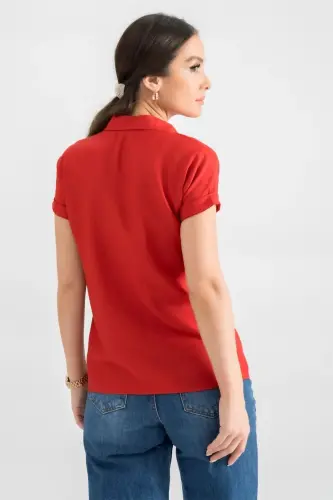 Женская красная рубашка с коротким рукавом ARM-19Y001065 - 4