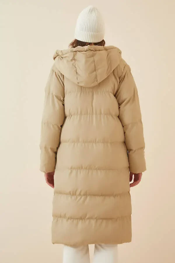 Женская кремовая капюшонная oversize пуховая куртка FD00005 - 5