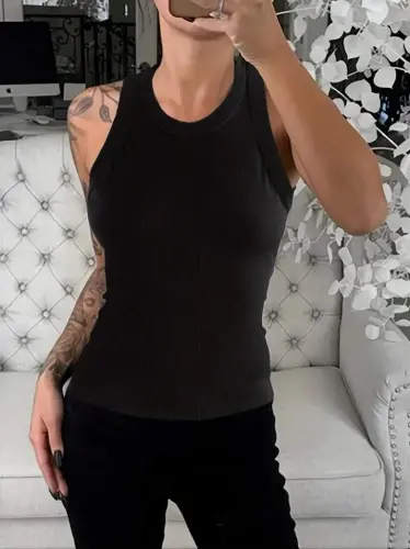 Женская майка без рукавов с круглым вырезом, плотная рубчатая кашкорсе блузка на флисе - 3