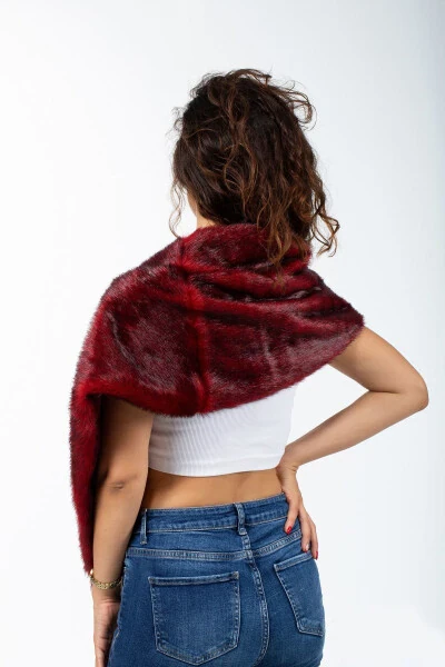 Женская меховая шаль для невесты и вечернего платья с красной брошью - 4