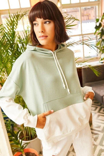 Женская мятно-зеленая двухцветная большая толстовка SWT-19000228 - OLALOOK (1)