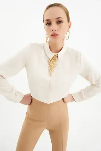 Женская однотонная рубашка с цепочкой - SATEEN (1)