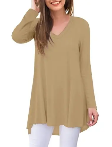 Женская осенняя футболка AWULIFFAN с длинным рукавом и V-образным вырезом, туника для сна, блузка - 1