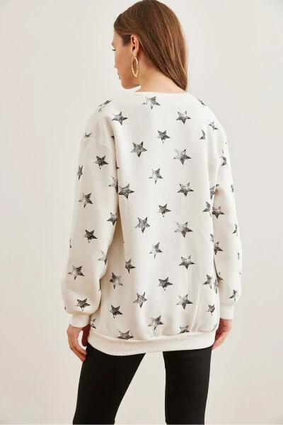 Женская оверсайз толстовка с начесом, звезда, экрю, черный, SWT-19000658 - 5