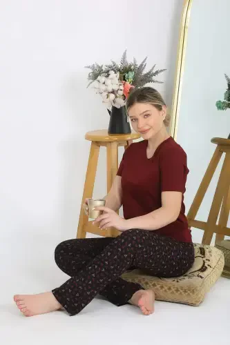 Женская пижама с коротким рукавом из хлопкового джерси бордового цвета 4214 - 4