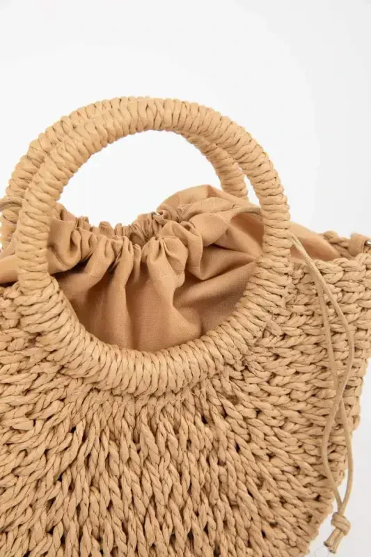 Женская плетеная сумка-тоут - Светлый песок - 5