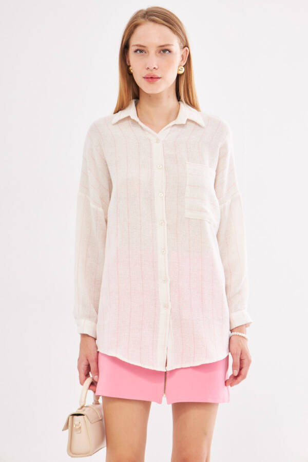 Женская пыльно-розовая длинный рукав карман деталь спинки складка - 2