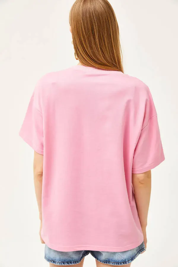Женская розовая футболка оверсайз с вышивкой Mom из 2 нитей TSH-19000785 - 6