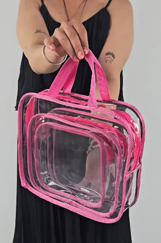 Женская розовая прозрачная косметичка для путешествий, 3 шт., прозрачная косметичка - розовая - 3