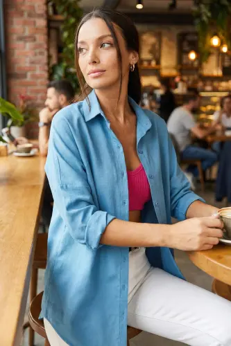 Женская рубашка Buzmavi оверсайз длинная базовая ARM-22Y001118-Buzmavi - 2