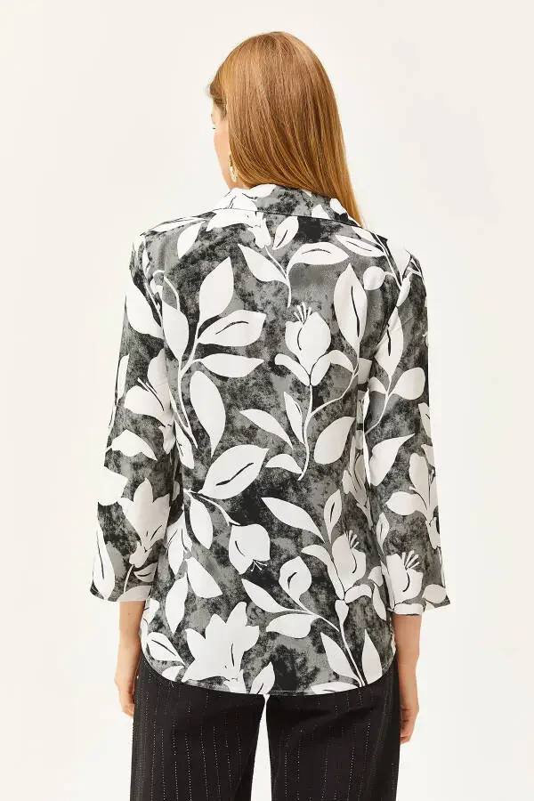 Женская рубашка из ткани с эффектом акварели черного цвета GML-19001178 - 2