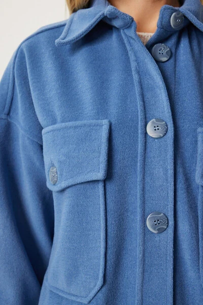 Женская рубашка-куртка цвета индиго с нагрудным карманом NV00071 - 5