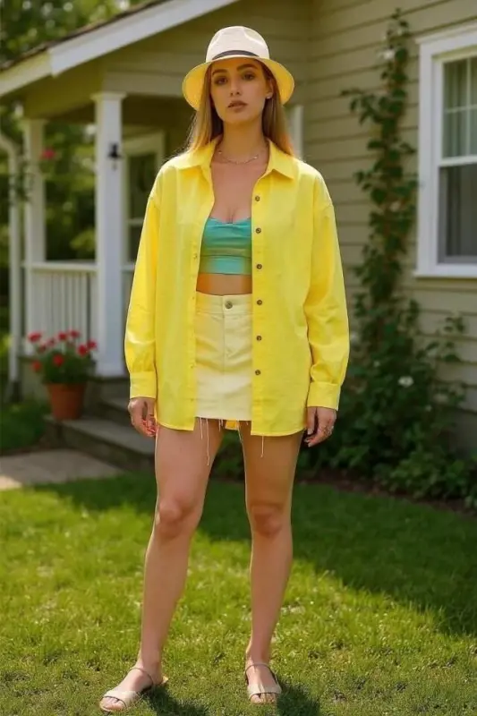 Женская рубашка оверсайз с длинным рукавом - 2