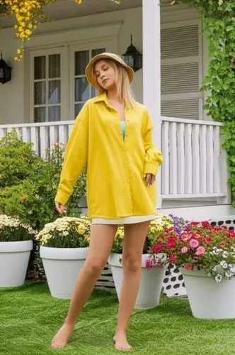 Женская рубашка оверсайз с длинным рукавом - 3