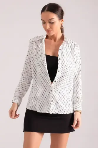 Женская рубашка с белыми точками с длинным рукавом ARM-22K001064 - 3