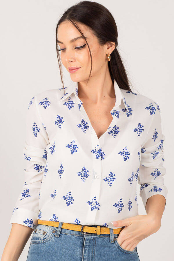 Женская рубашка с длинным рукавом с цветочным принтом горчичного цвета ARM-22K001110 - 2