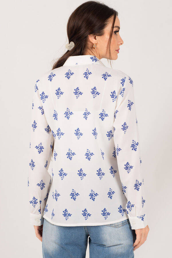 Женская рубашка с длинным рукавом с цветочным принтом горчичного цвета ARM-22K001110 - 3