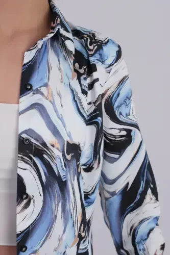 Женская рубашка с длинным рукавом в синюю полоску ARM-24K001017 - 3