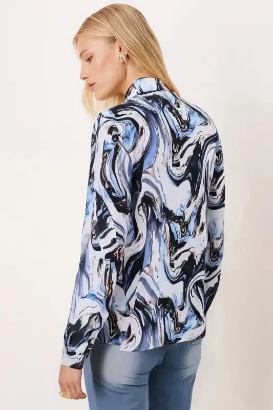 Женская рубашка с длинным рукавом в синюю полоску ARM-24K001017 - 4