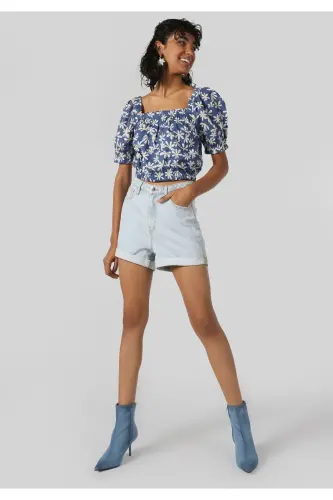 Женская рубашка с коротким рукавом, многоцветная, приталенная, с принтом - 3