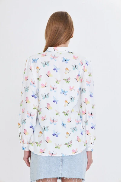 Женская рубашка с зеленым V-образным вырезом, рукавами-фонариками и рисунком ARM-25 - 5