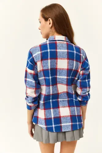 Женская шапка сапфирово-синяя, красная клетчатая рубашка дровосека - сапфирово-синяя, красная - 6