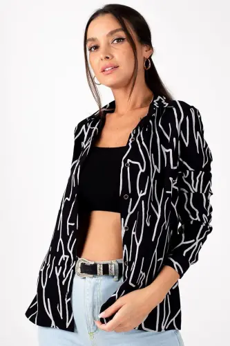 Женская Серая ПОЛОСКА УДЛИНЕННЫЙ РУКАВ РУБАШКА ARM-20Y001002-Серый 