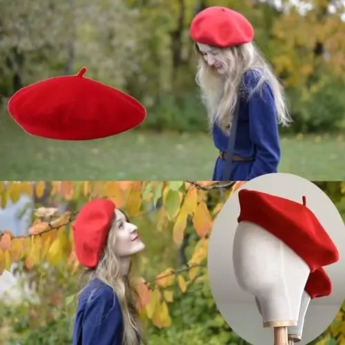 Womens Wool French Beret Chic Solid Beanie Hat Stretchable Classic Beret - 6