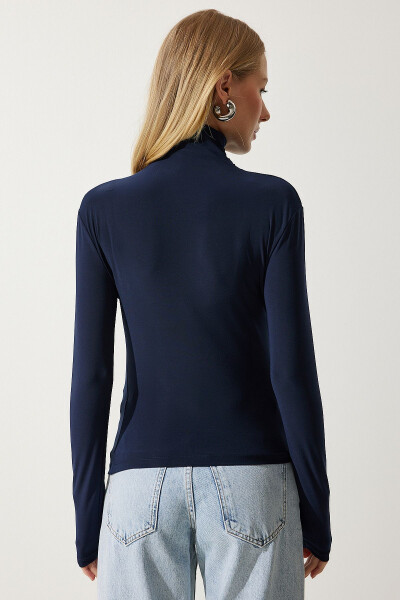 Женская синяя блузка с рюшами и воротником-стойкой FF00135 - 5