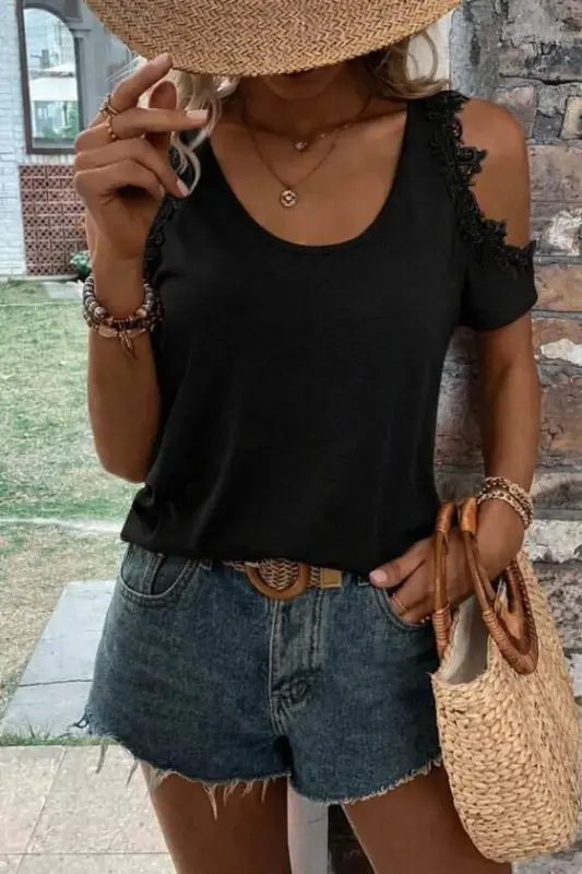 Женская вискозная блузка с открытыми плечами и круглым вырезом - 2